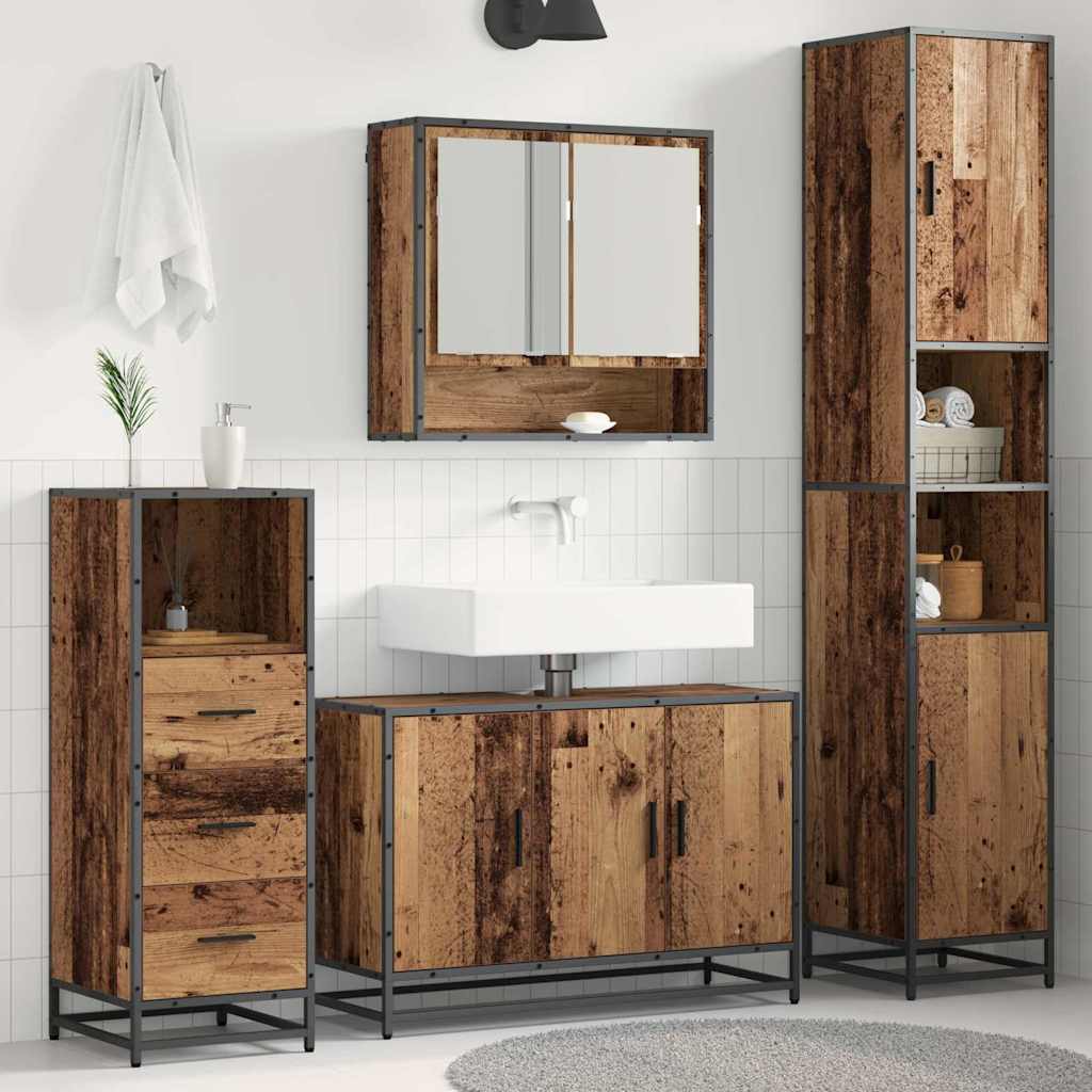 vidaXL Bathroom Furniture Set with Door 3 pcs Old Wood Engineered Wood
