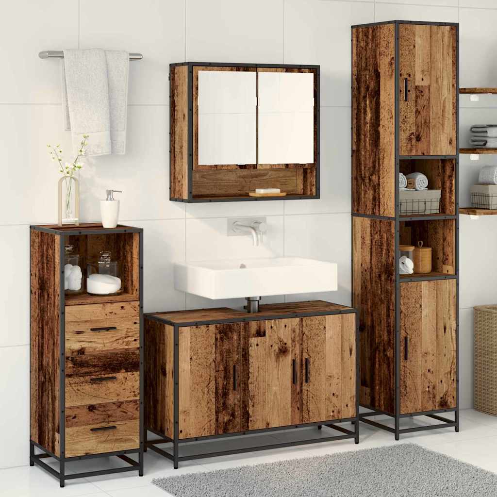 vidaXL Bathroom Furniture Set with Door 3 pcs Old Wood Engineered Wood