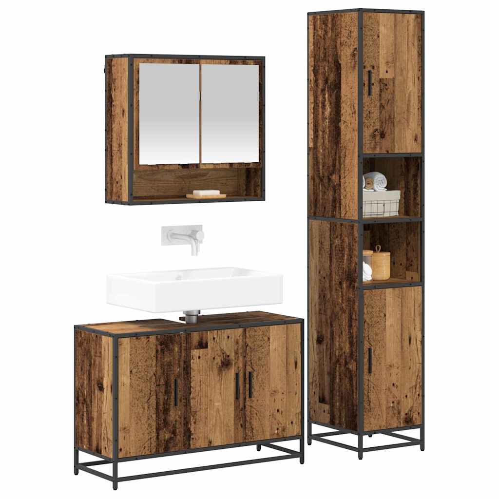 vidaXL Bathroom Furniture Set with Door 3 pcs Old Wood Engineered Wood