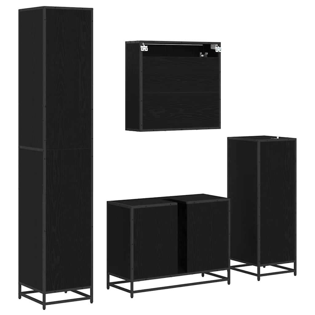 vidaXL Bathroom Furniture Set 4 pcs Black Oak Engineered Wood