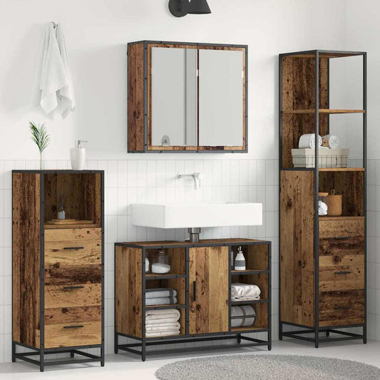 vidaXL Bathroom Furniture Set with Door 4 pcs Old wood 80 x 33 x 60 cm
