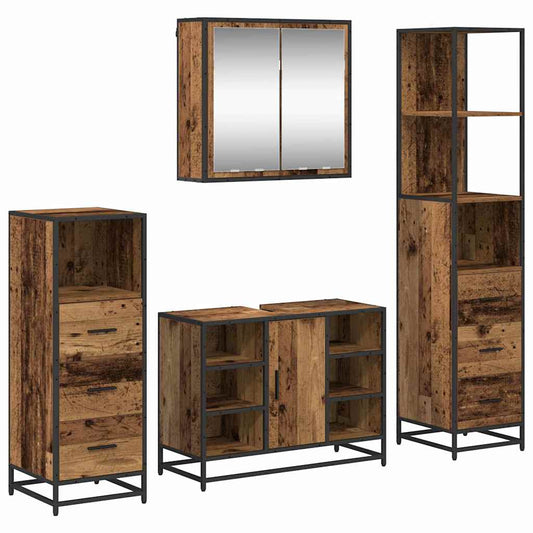 vidaXL Bathroom Furniture Set with Door 4 pcs Old wood 80 x 33 x 60 cm