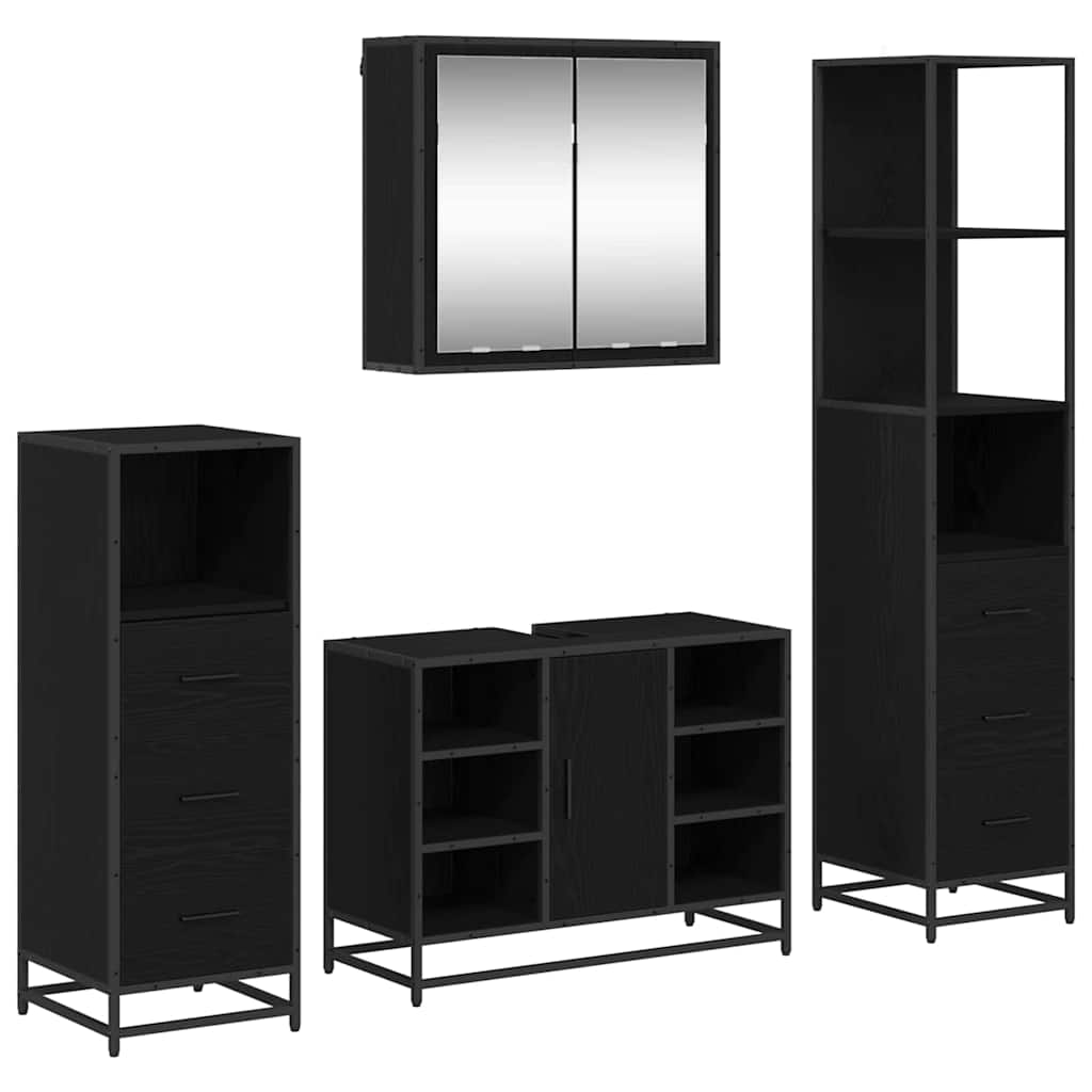 vidaXL Bathroom Furniture Set 4 pcs Black Oak Engineered Wood