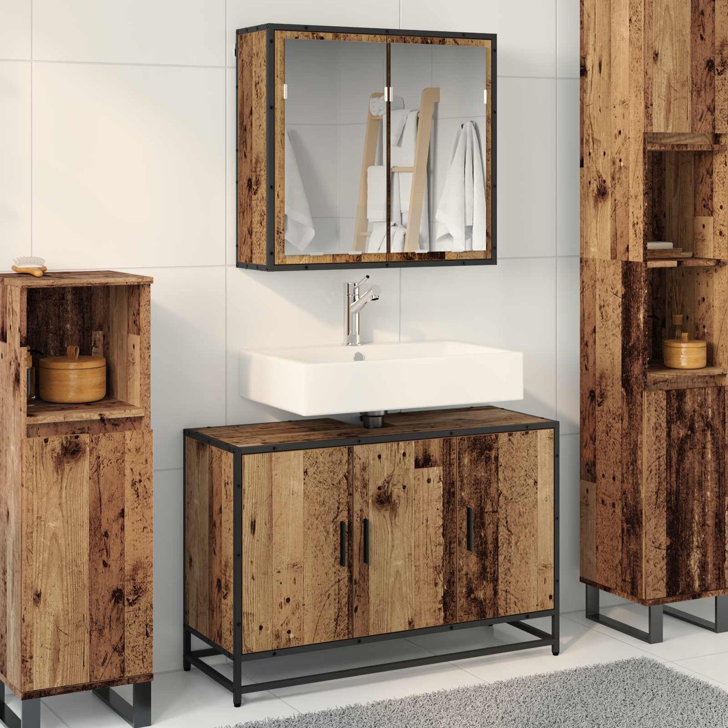 vidaXL Bathroom Furniture Set with Door 2 pcs Old Wood Engineered Wood