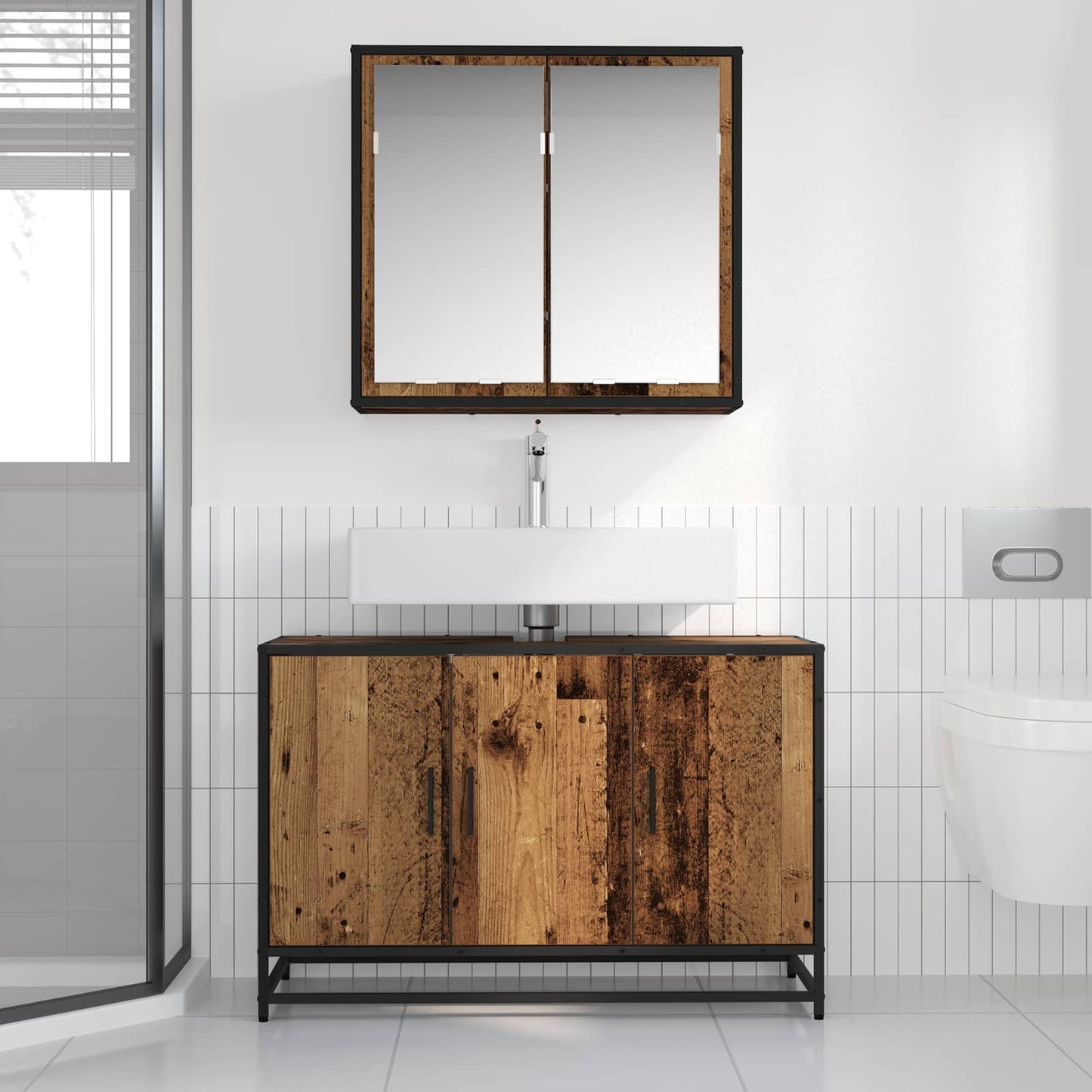 vidaXL Bathroom Furniture Set with Door 2 pcs Old Wood Engineered Wood