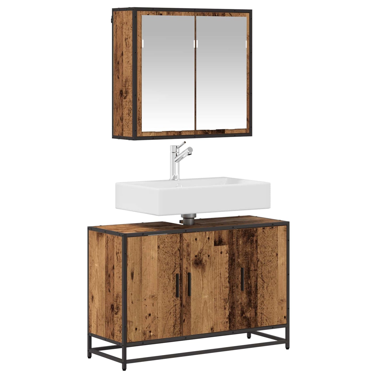 vidaXL Bathroom Furniture Set with Door 2 pcs Old Wood Engineered Wood