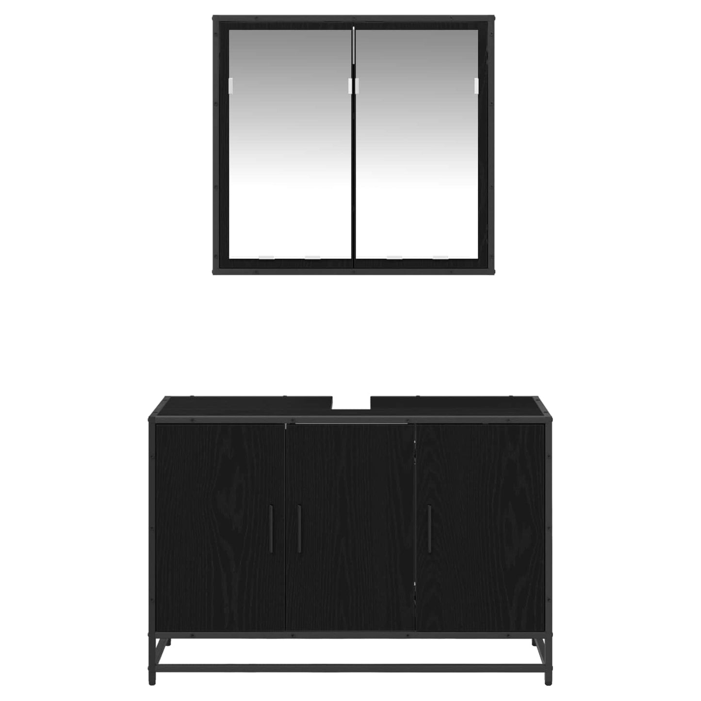 vidaXL Bathroom Furniture Set 2 pcs Black Oak Engineered Wood