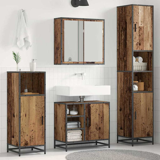 vidaXL Bathroom Furniture Set with Door 3 pcs Old wood 65 x 33 x 60 cm