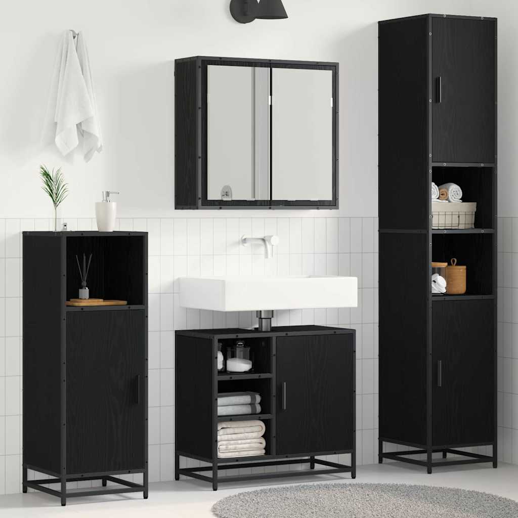 vidaXL Bathroom Furniture Set 3 pcs Black Oak Engineered Wood