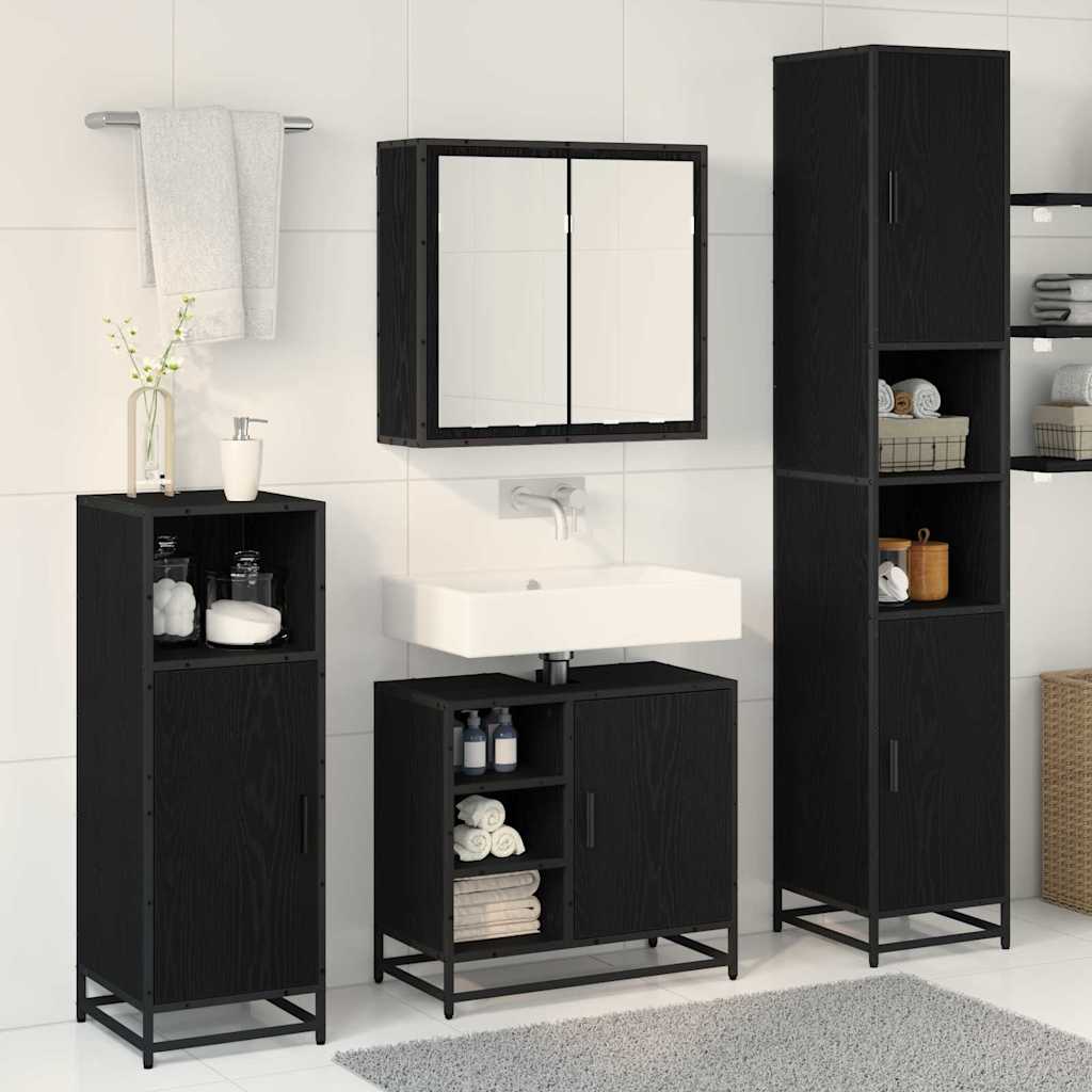 vidaXL Bathroom Furniture Set 3 pcs Black Oak Engineered Wood