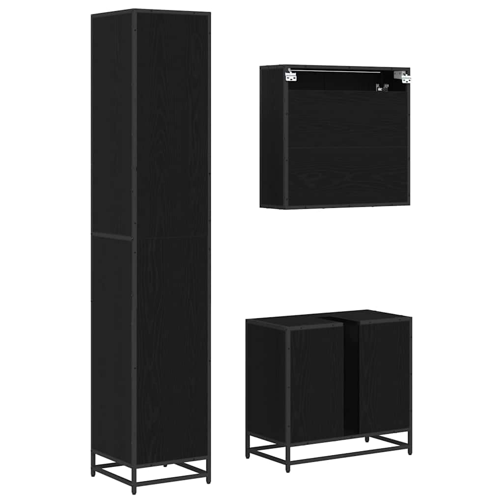 vidaXL Bathroom Furniture Set 3 pcs Black Oak Engineered Wood