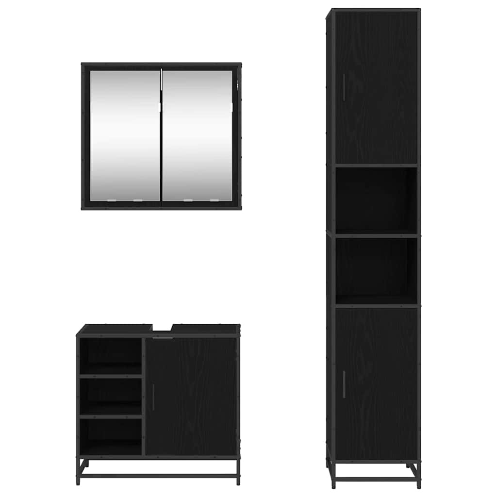 vidaXL Bathroom Furniture Set 3 pcs Black Oak Engineered Wood