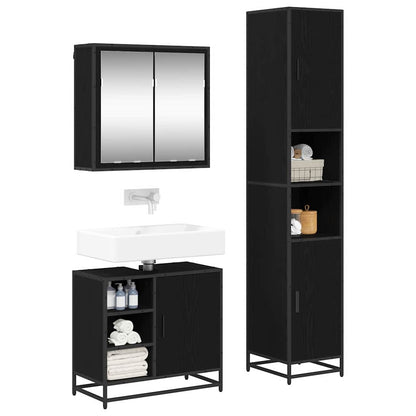 vidaXL Bathroom Furniture Set 3 pcs Black Oak Engineered Wood