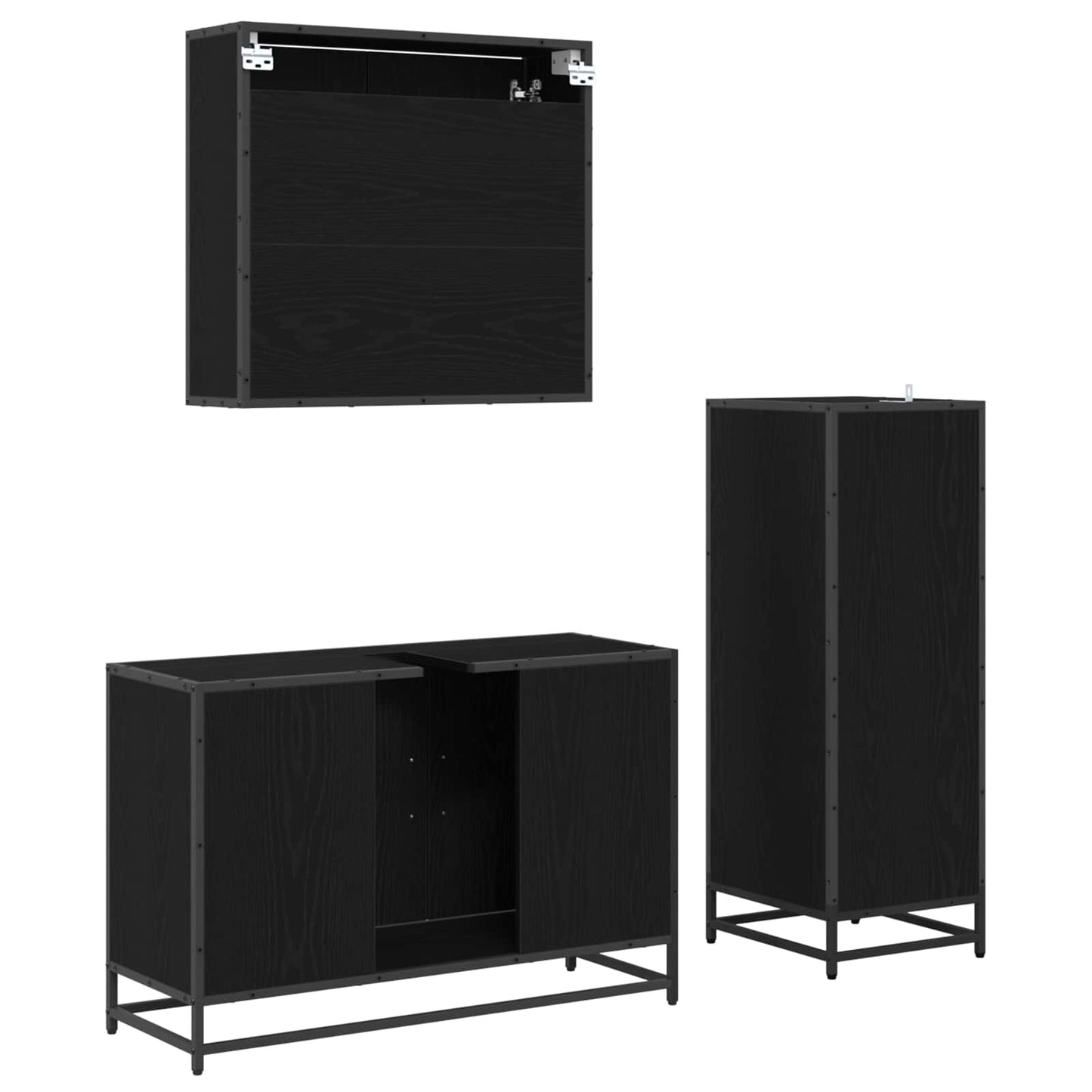 vidaXL Bathroom Furniture Set 3 pcs Black Oak Engineered Wood