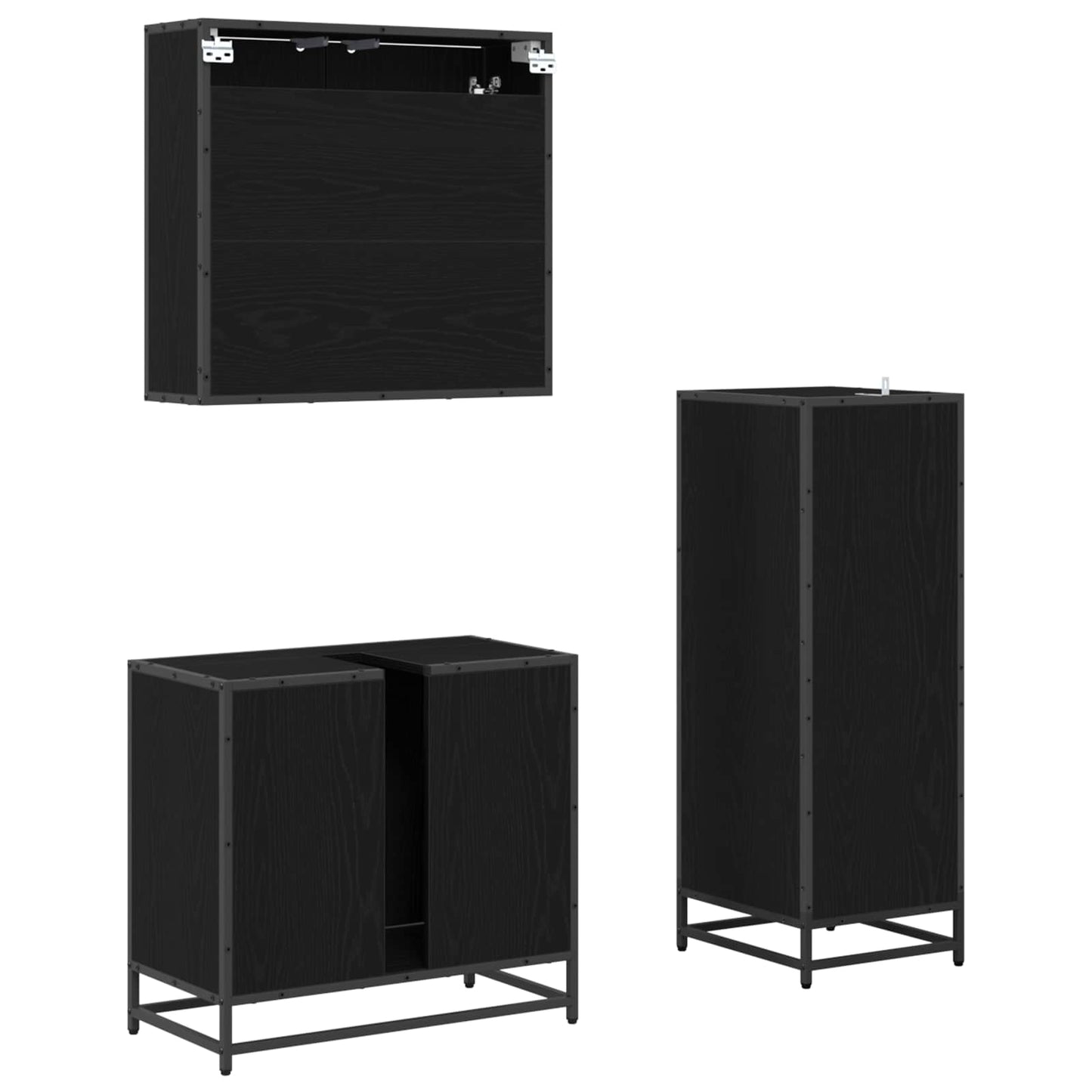 vidaXL Bathroom Furniture Set 3 pcs Black Oak Engineered Wood