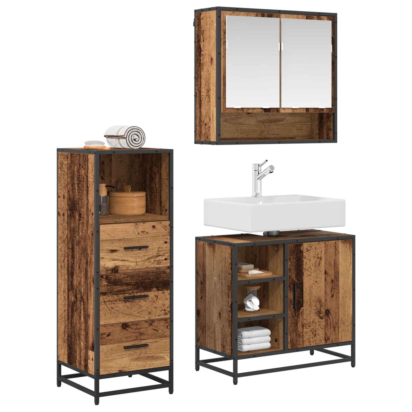 vidaXL Bathroom Furniture Set with Door 3 pcs Old Wood Engineered Wood