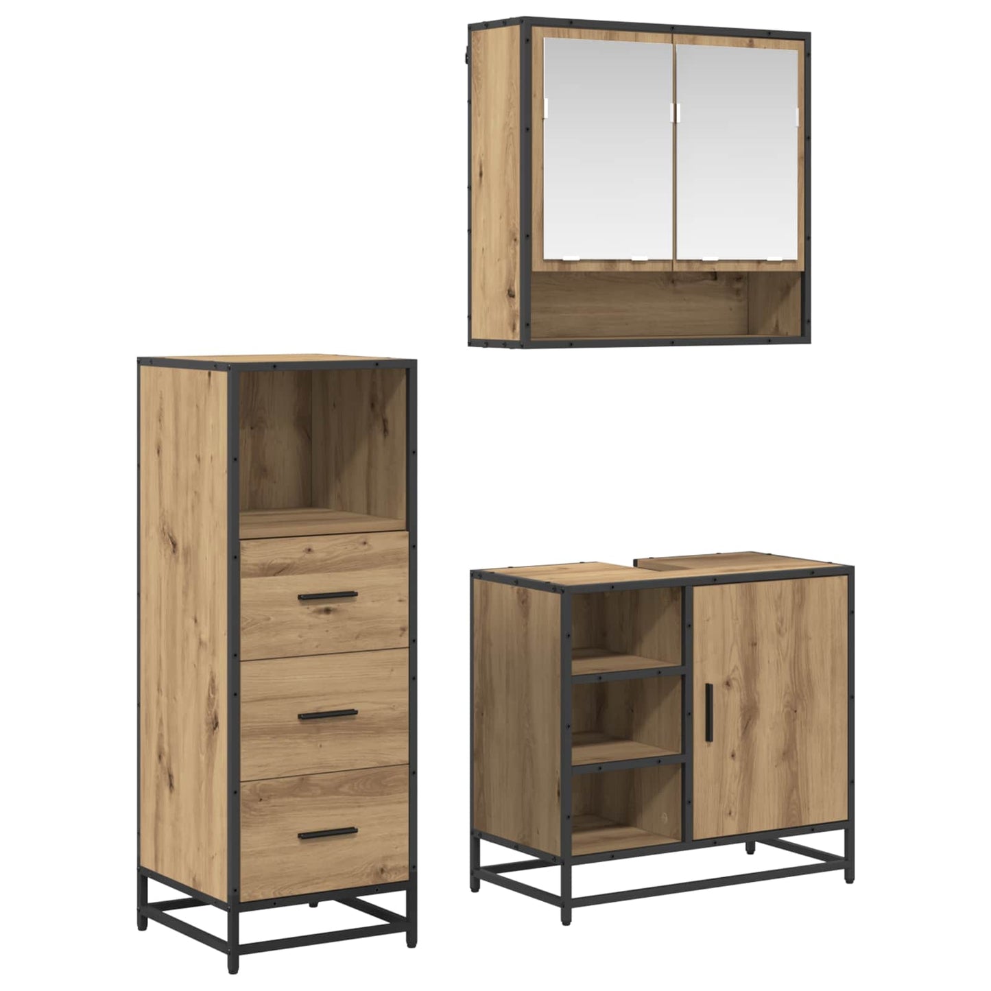 vidaXL Bathroom Furniture Set 3 pcs Artisan Oak Engineered Wood