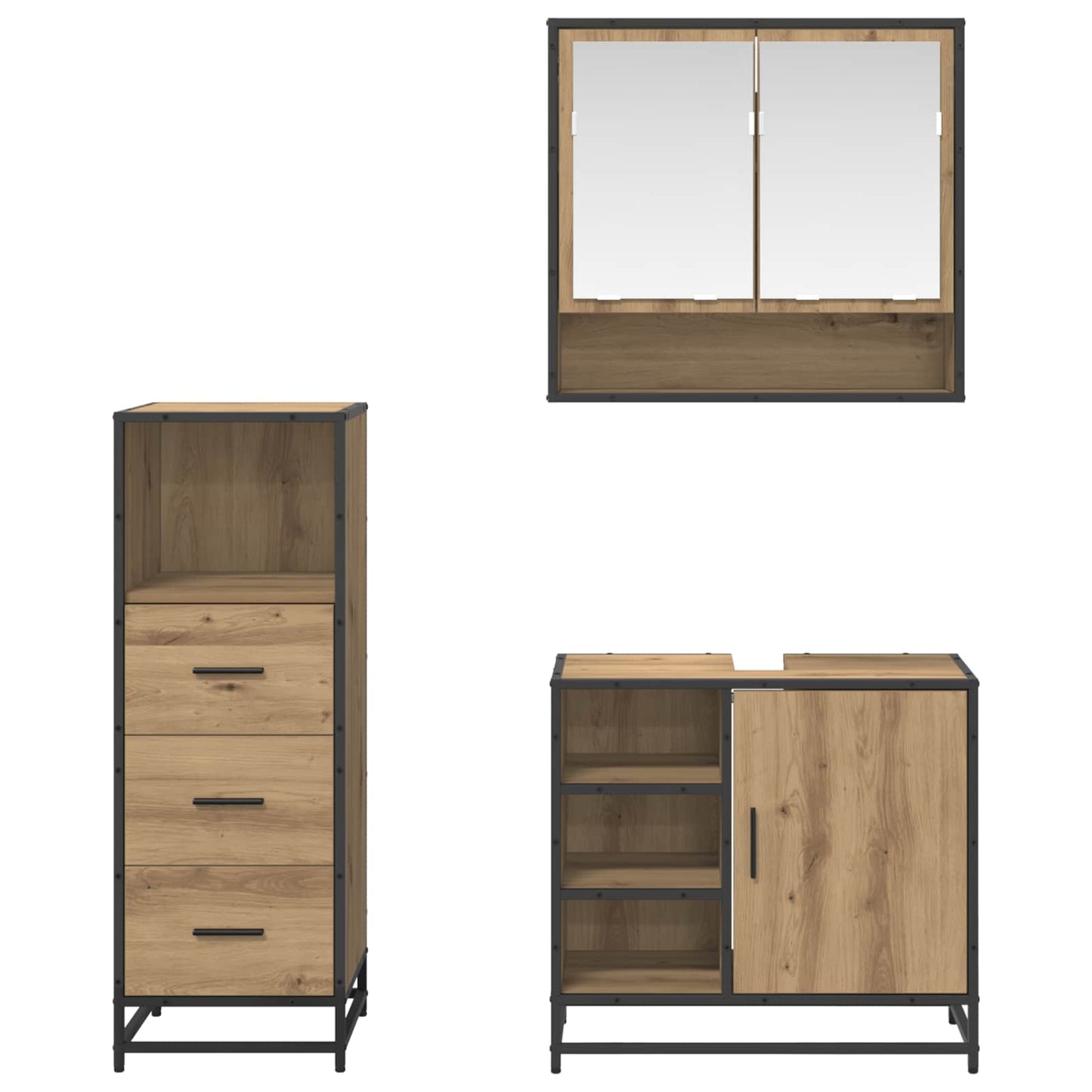 vidaXL Bathroom Furniture Set 3 pcs Artisan Oak Engineered Wood