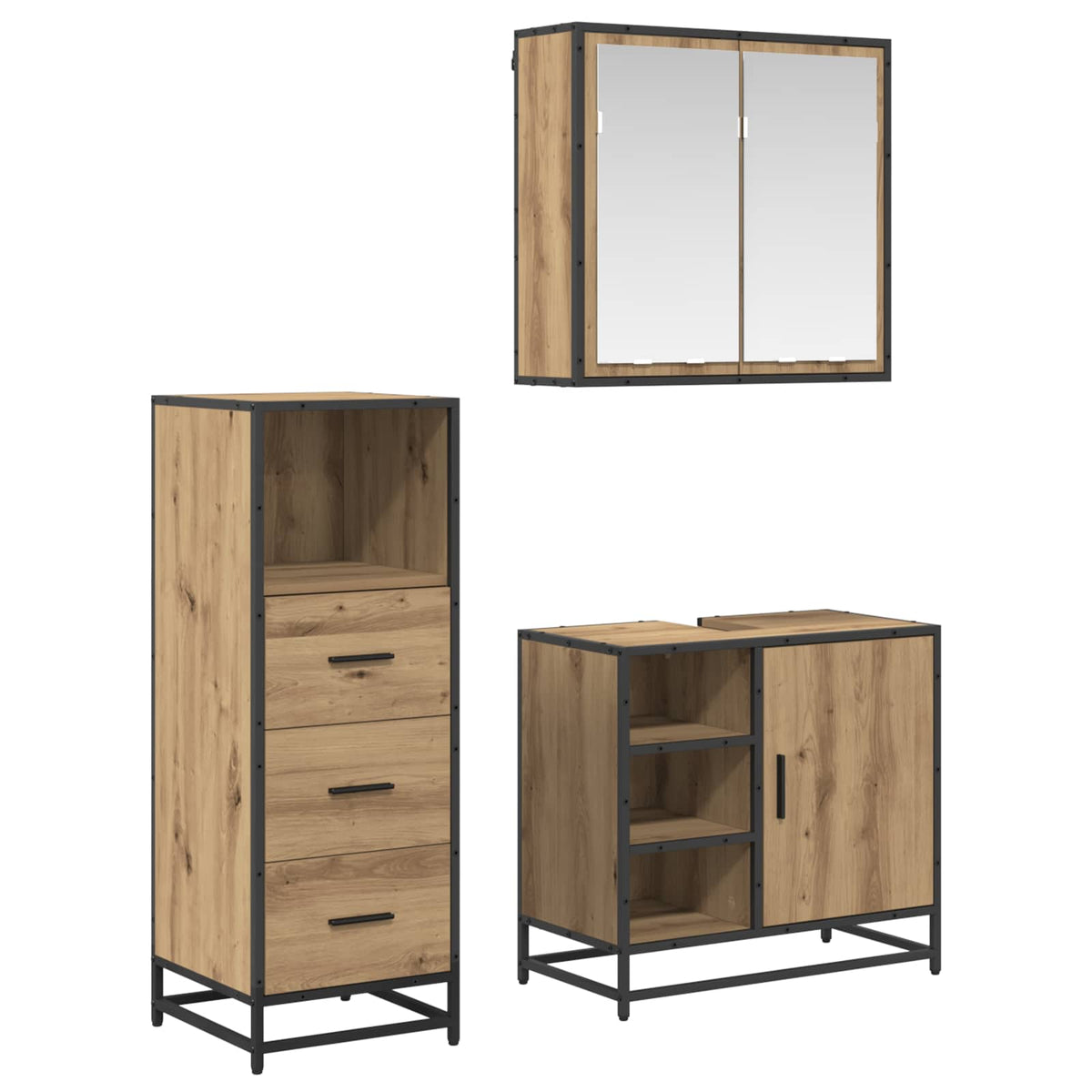 vidaXL Bathroom Furniture Set 3 pcs Artisan Oak Engineered Wood