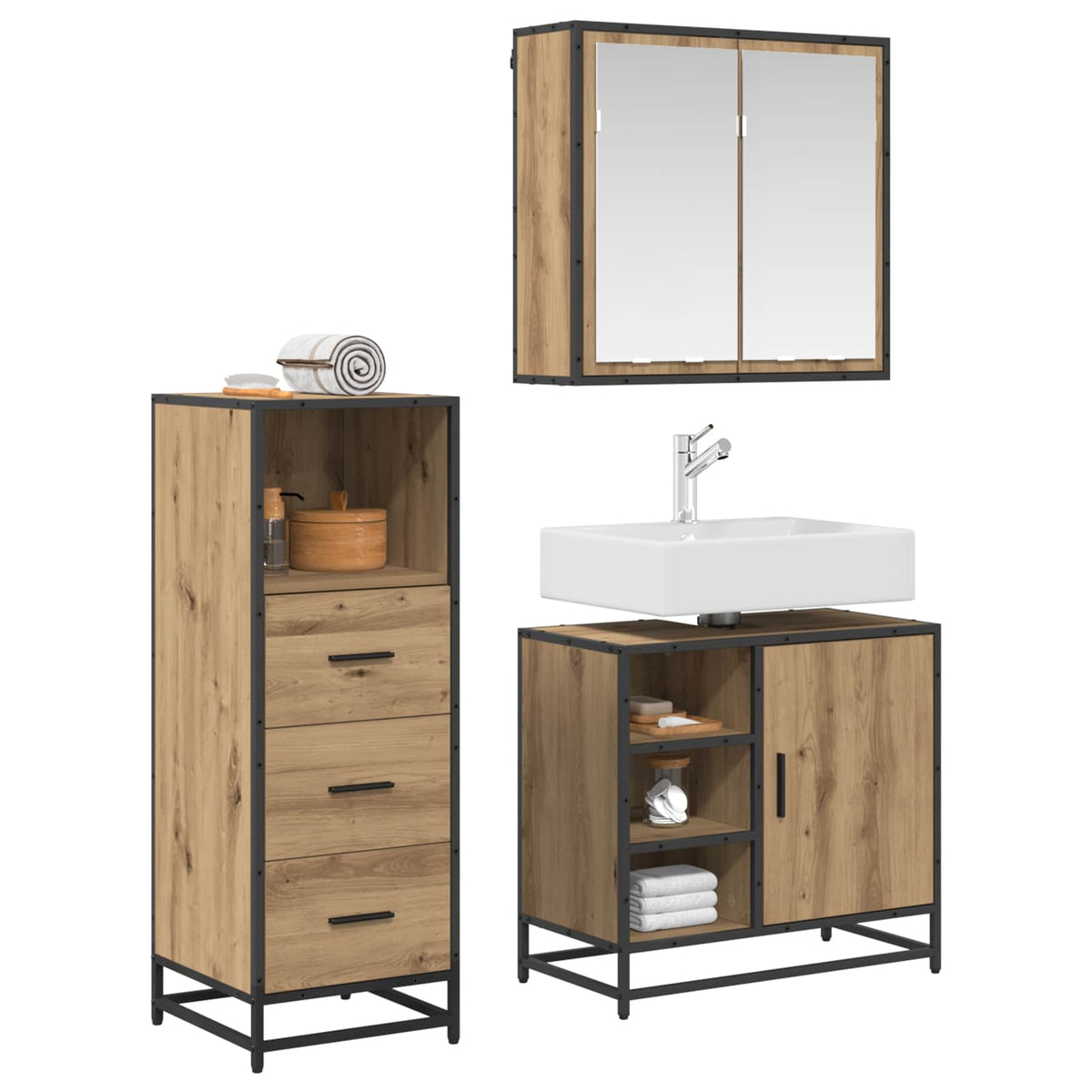 vidaXL Bathroom Furniture Set 3 pcs Artisan Oak Engineered Wood
