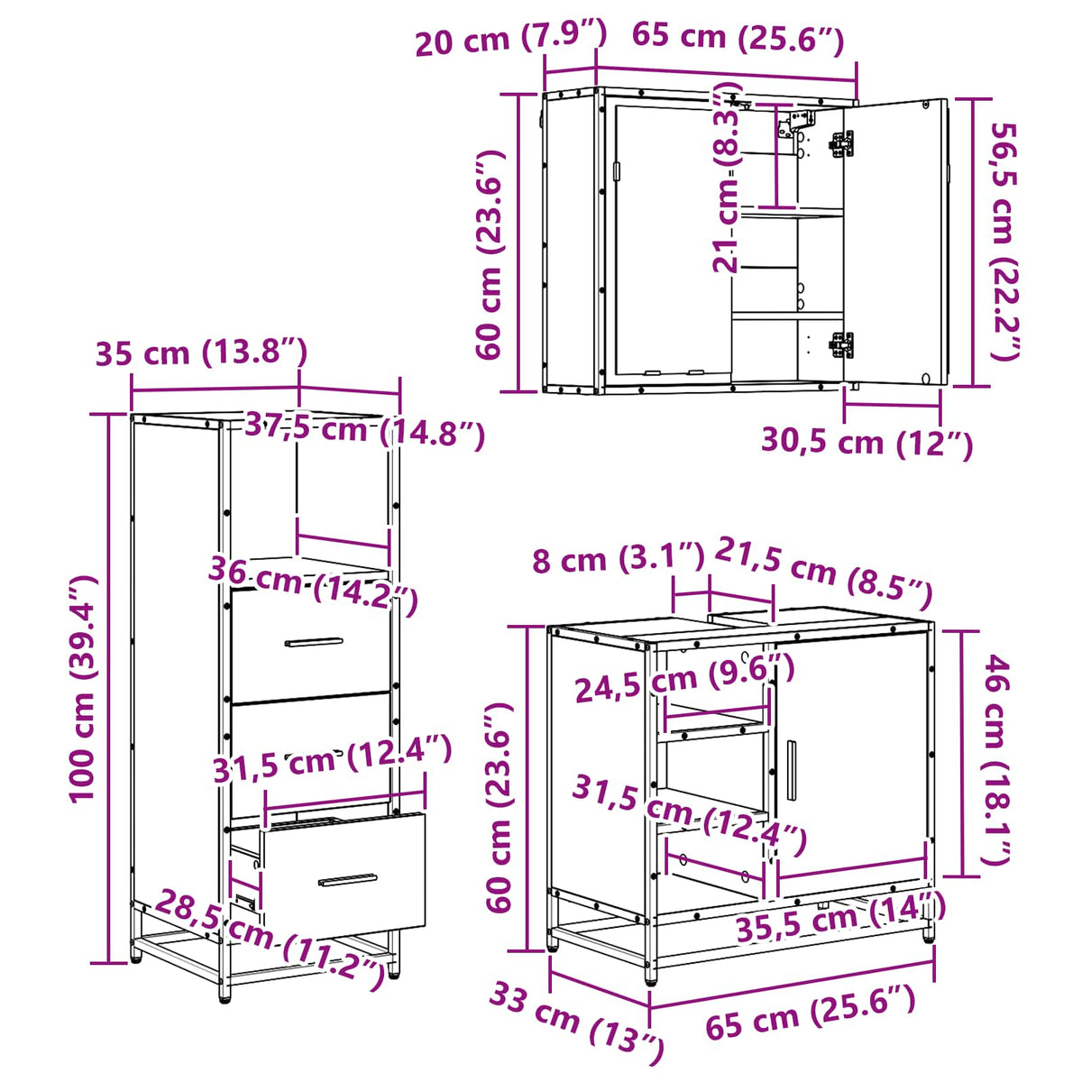 vidaXL Bathroom Furniture Set 3 pcs Artisan Oak Engineered Wood