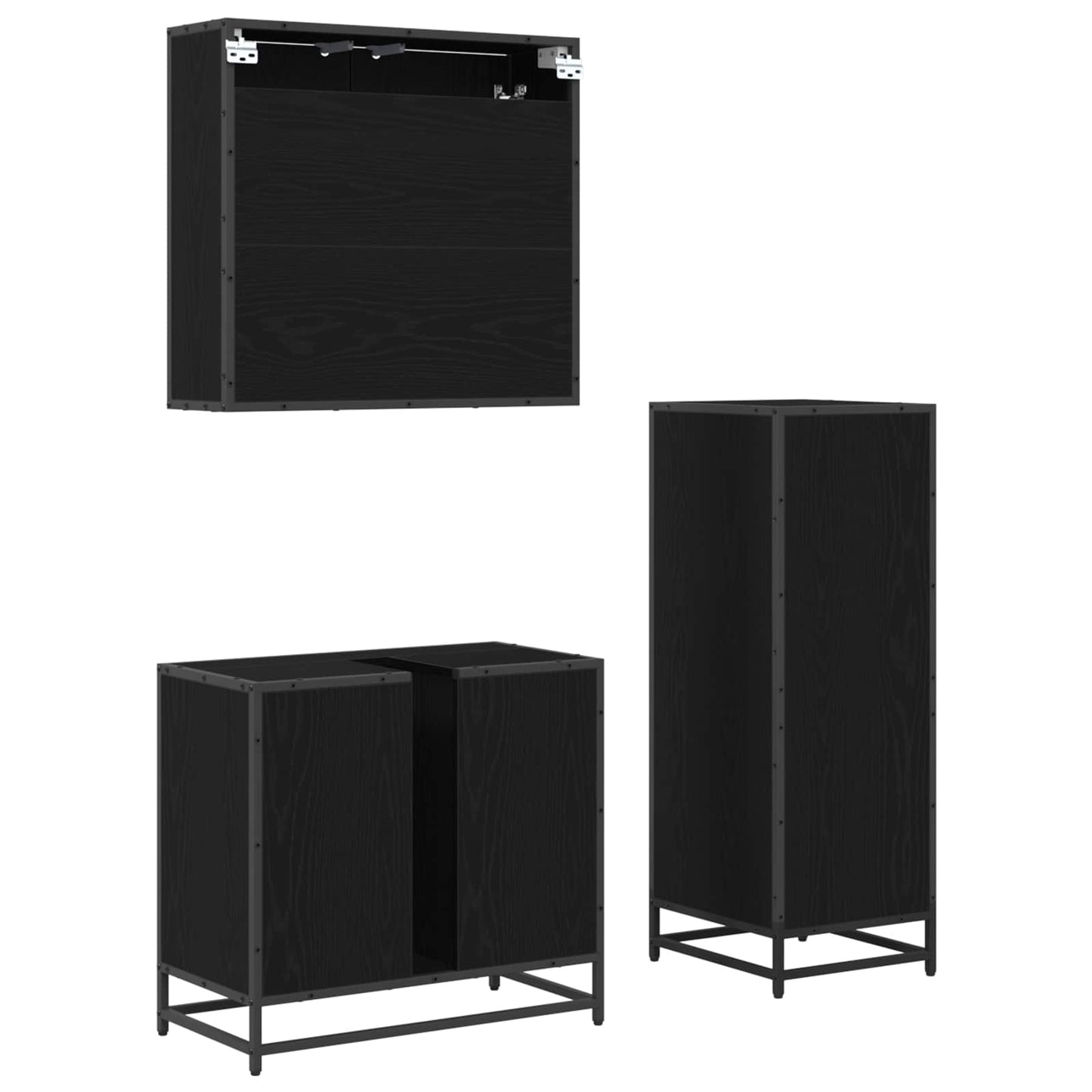 vidaXL Bathroom Furniture Set 3 pcs Black Oak Engineered Wood
