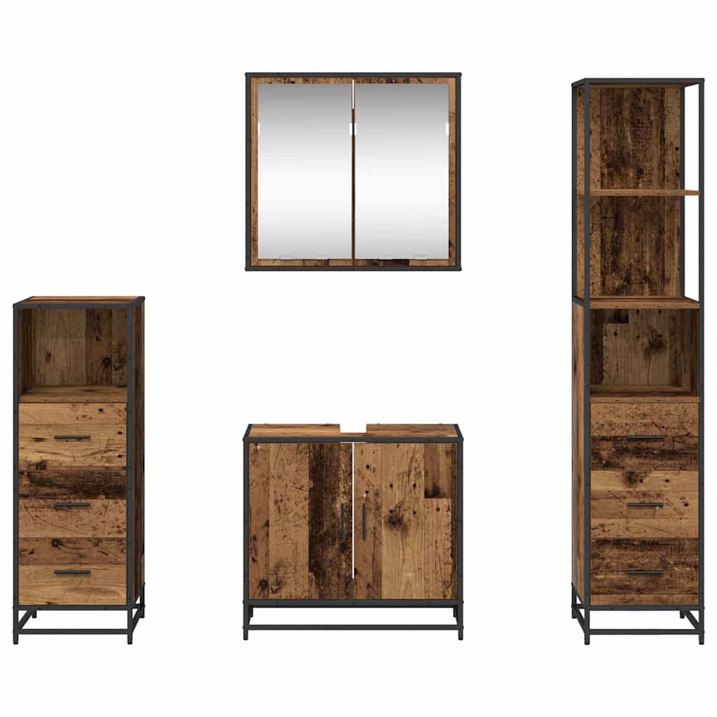 vidaXL Bathroom Furniture Set with Door 4 pcs Old Wood Engineered Wood