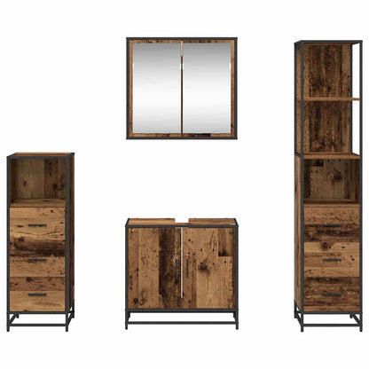 vidaXL Bathroom Furniture Set with Door 4 pcs Old Wood Engineered Wood