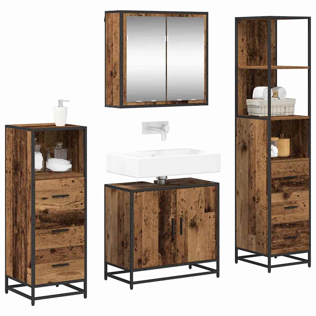 vidaXL Bathroom Furniture Set with Door 4 pcs Old Wood Engineered Wood