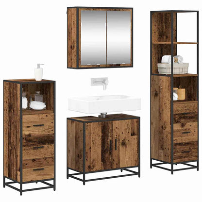 vidaXL Bathroom Furniture Set with Door 4 pcs Old Wood Engineered Wood