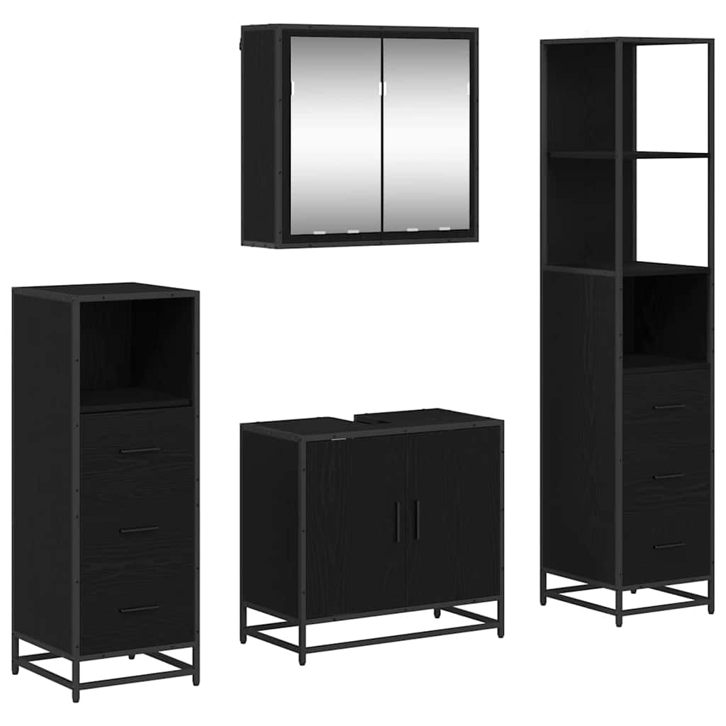 vidaXL Bathroom Furniture Set 4 pcs Black Oak Engineered Wood