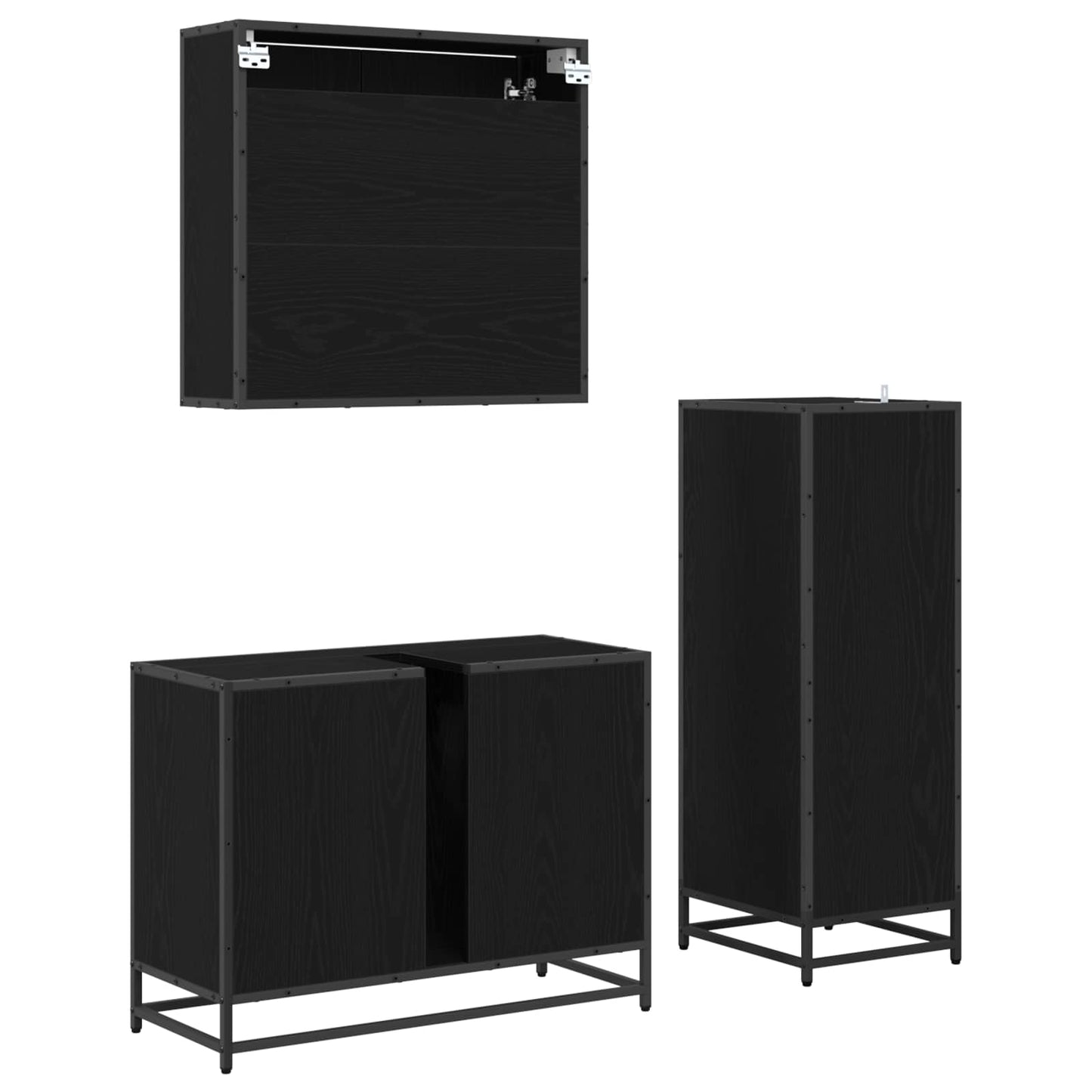 vidaXL Bathroom Furniture Set 3 pcs Black Oak Engineered Wood