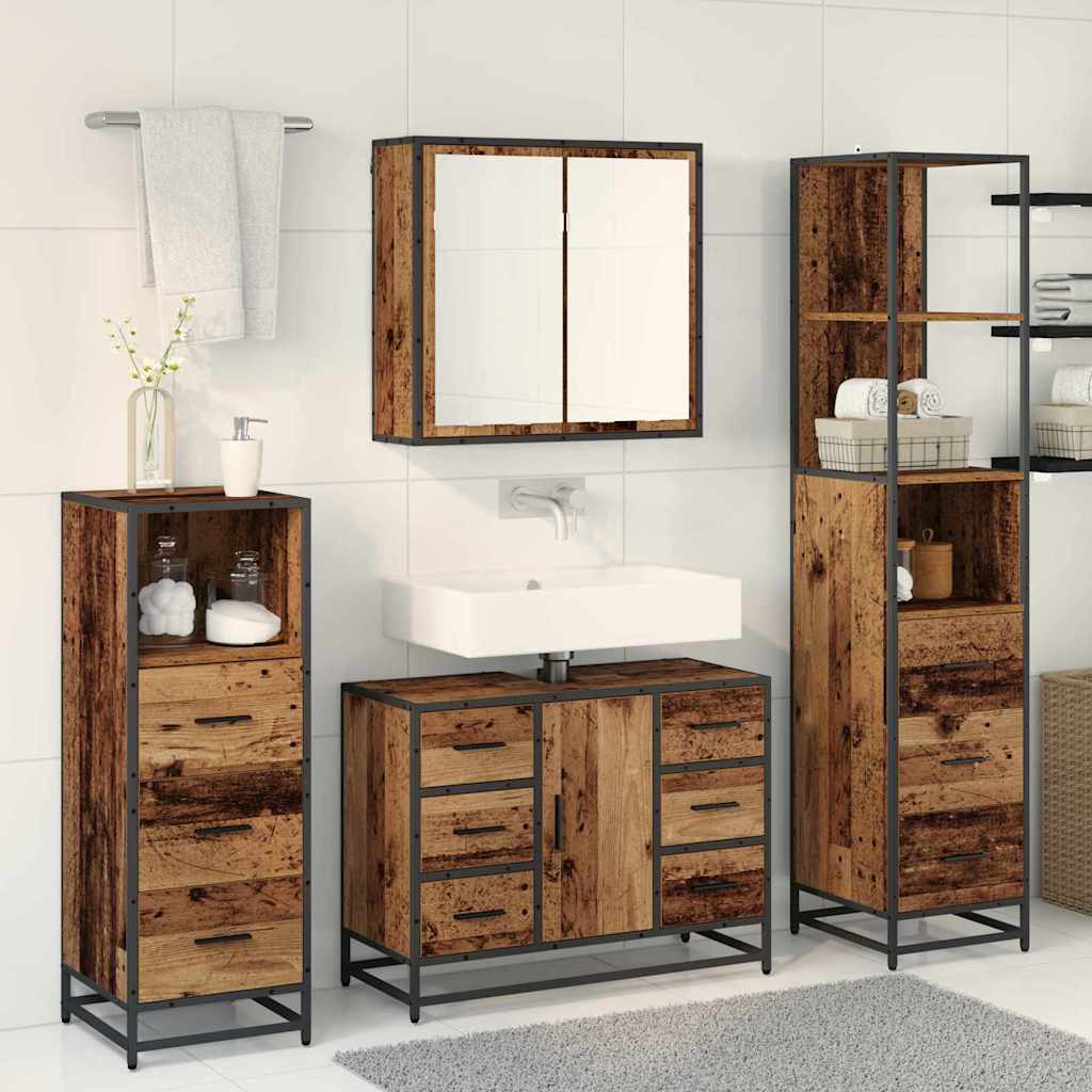 vidaXL Bathroom Furniture Set with Door 3 pcs Old Wood Engineered Wood