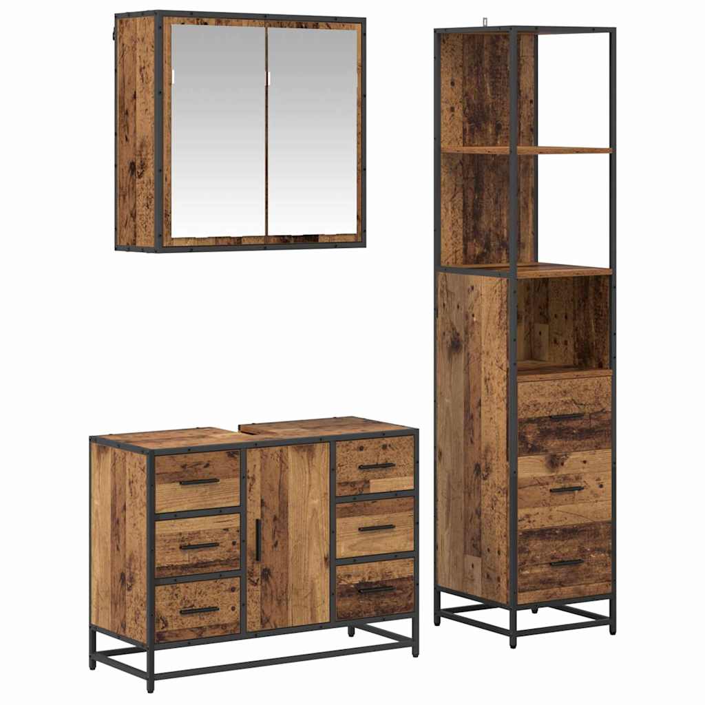 vidaXL Bathroom Furniture Set with Door 3 pcs Old Wood Engineered Wood
