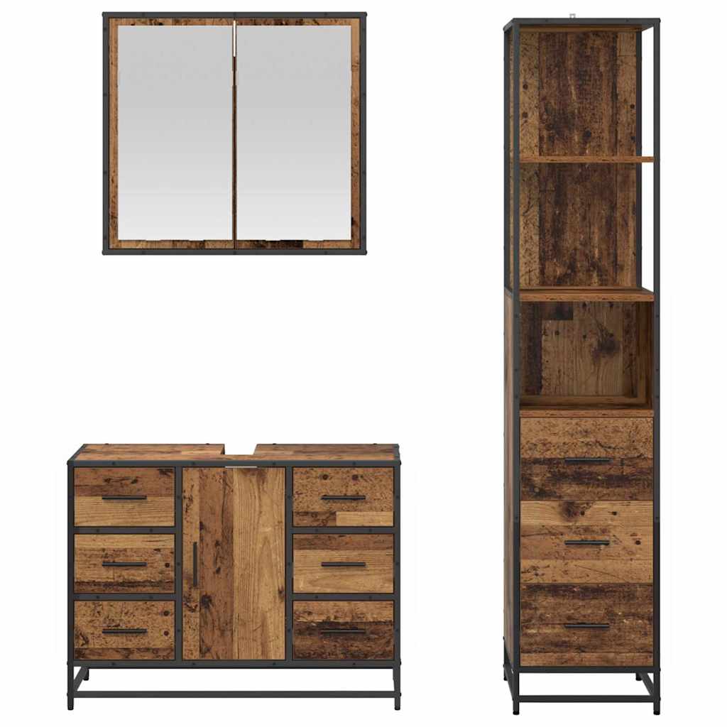 vidaXL Bathroom Furniture Set with Door 3 pcs Old Wood Engineered Wood