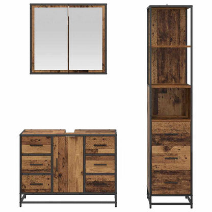vidaXL Bathroom Furniture Set with Door 3 pcs Old Wood Engineered Wood