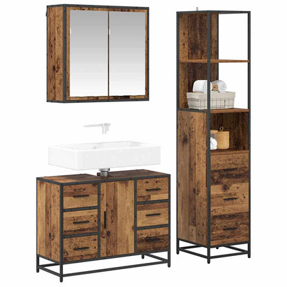 vidaXL Bathroom Furniture Set with Door 3 pcs Old Wood Engineered Wood
