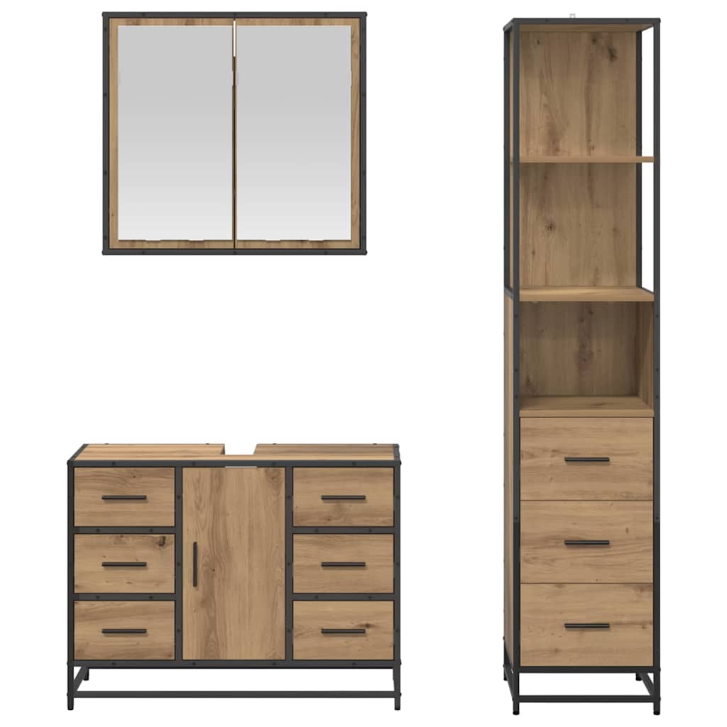 vidaXL Bathroom Furniture Set 3 pcs Artisan Oak Engineered Wood