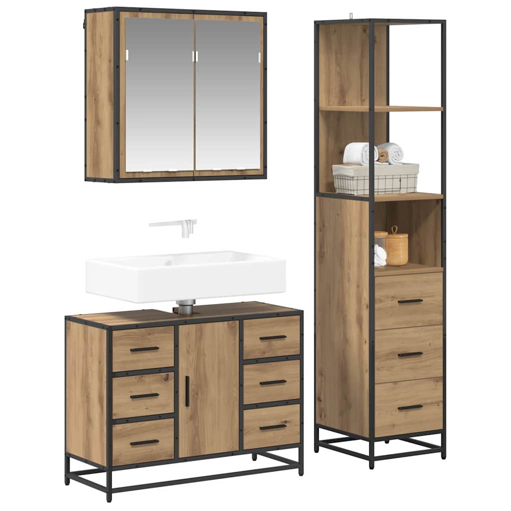 vidaXL Bathroom Furniture Set 3 pcs Artisan Oak Engineered Wood