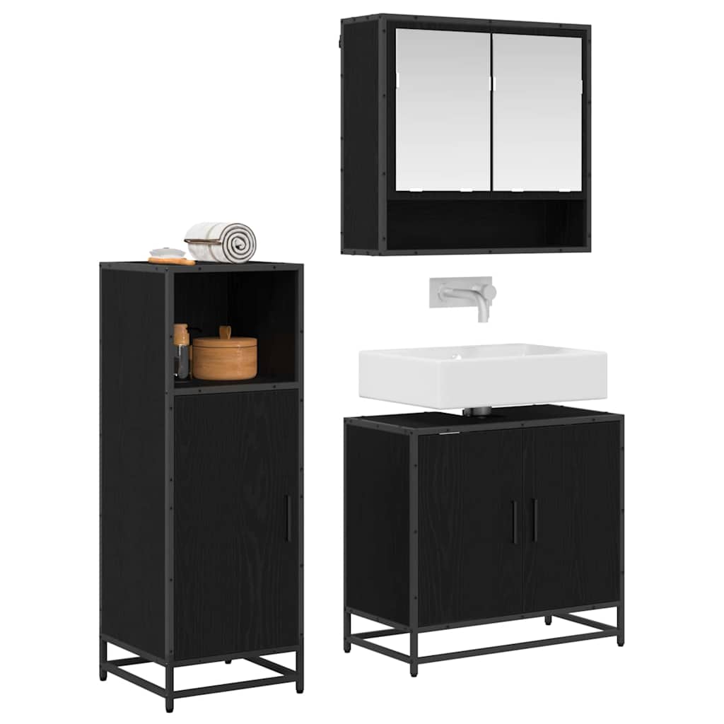 vidaXL Bathroom Furniture Set 3 pcs Black Oak Engineered Wood