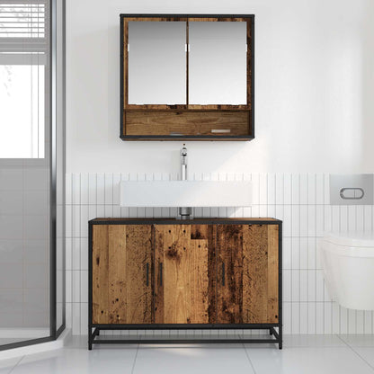 vidaXL Bathroom Furniture Set with Door 2 pcs Old Wood Engineered Wood