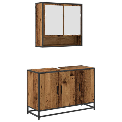 vidaXL Bathroom Furniture Set with Door 2 pcs Old Wood Engineered Wood