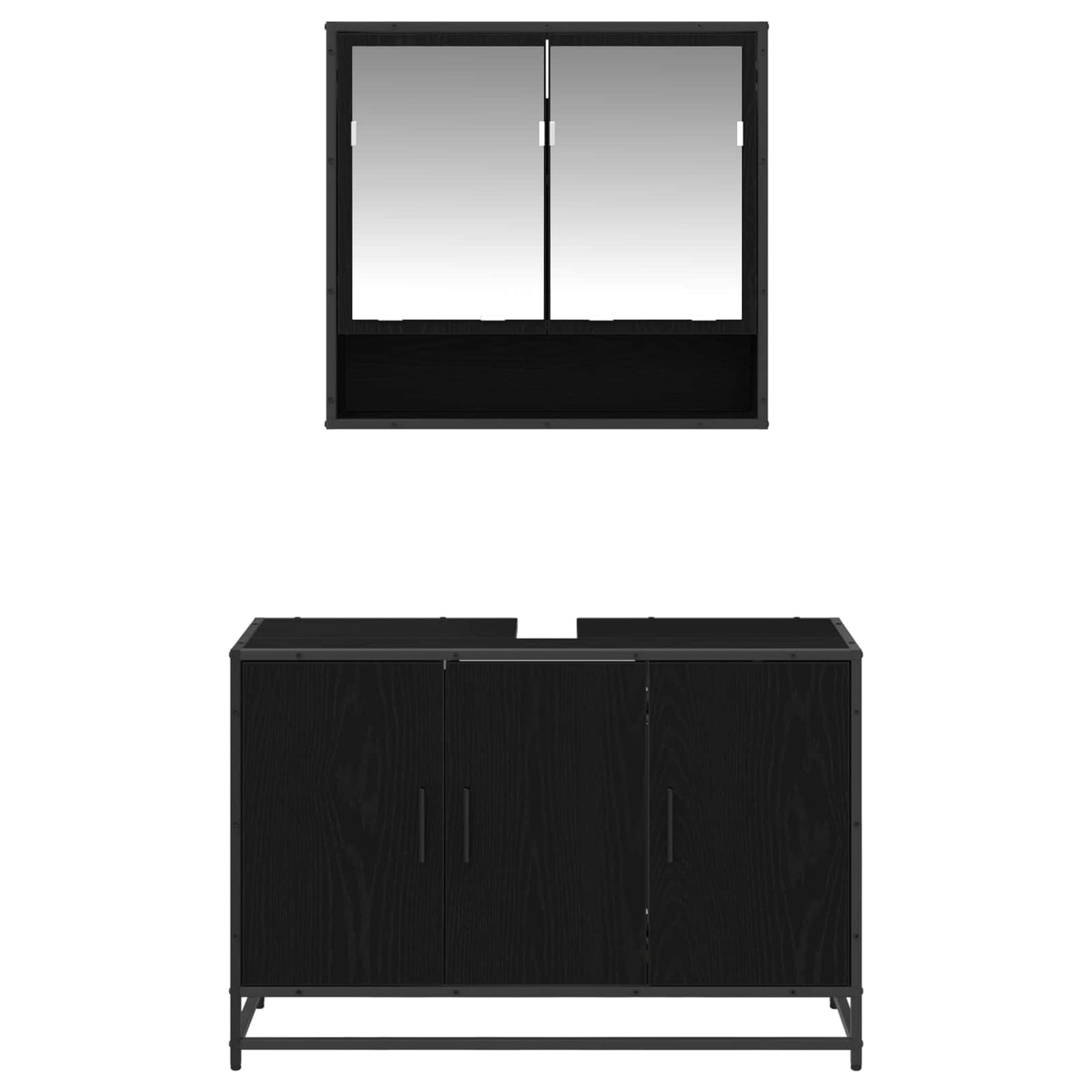 vidaXL Bathroom Furniture Set 2 pcs Black Oak Engineered Wood