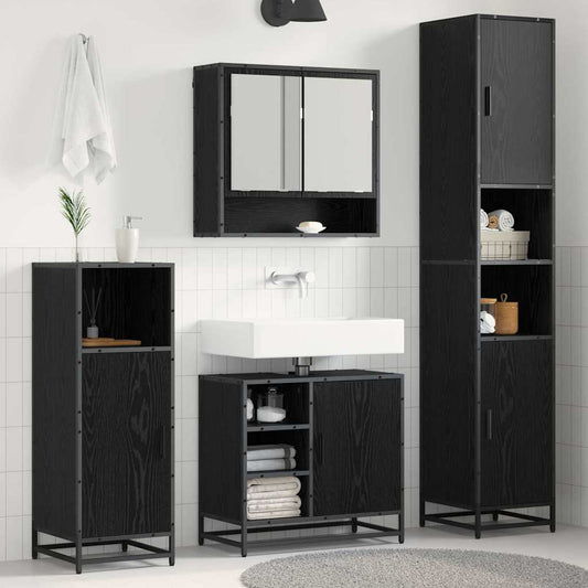 vidaXL Bathroom Furniture Set 4 pcs Black Oak Engineered Wood