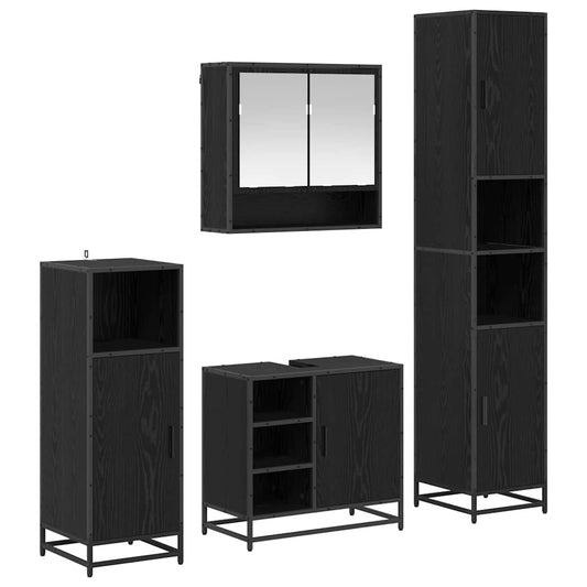 vidaXL Bathroom Furniture Set 4 pcs Black Oak Engineered Wood
