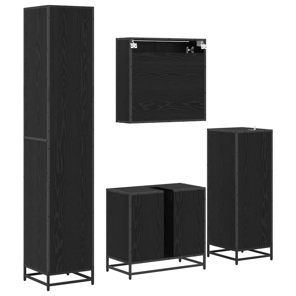 vidaXL Bathroom Furniture Set 4 pcs Black Oak Engineered Wood