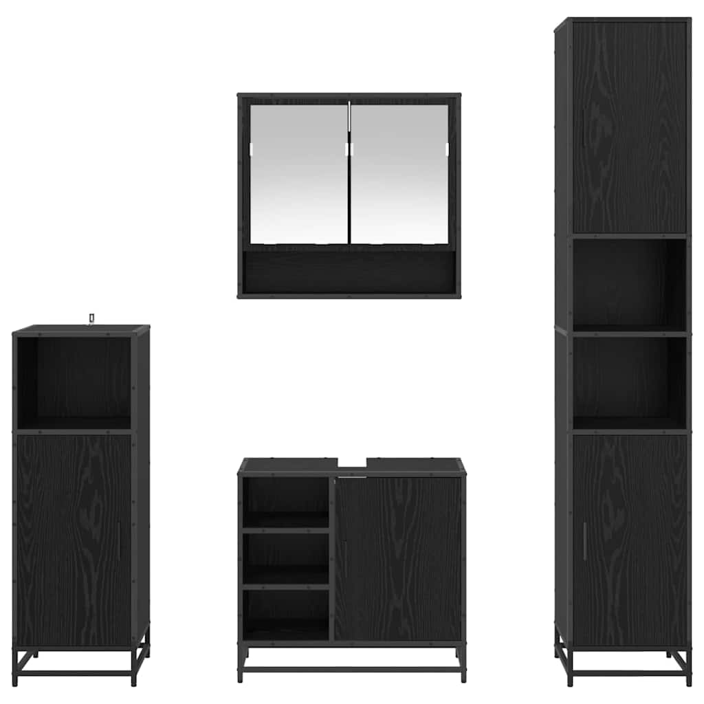 vidaXL Bathroom Furniture Set 4 pcs Black Oak Engineered Wood