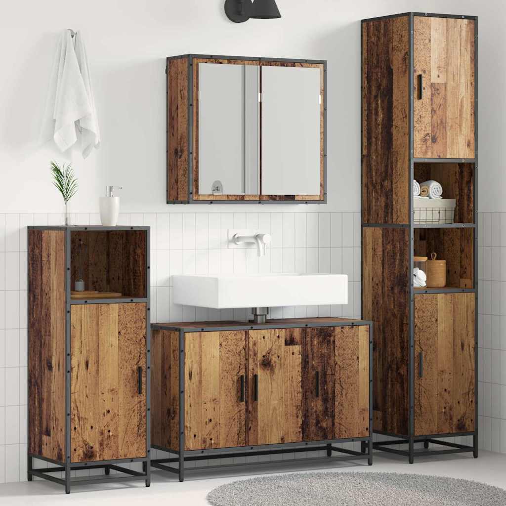vidaXL Bathroom Furniture Set with Door 3 pcs Old Wood Engineered Wood