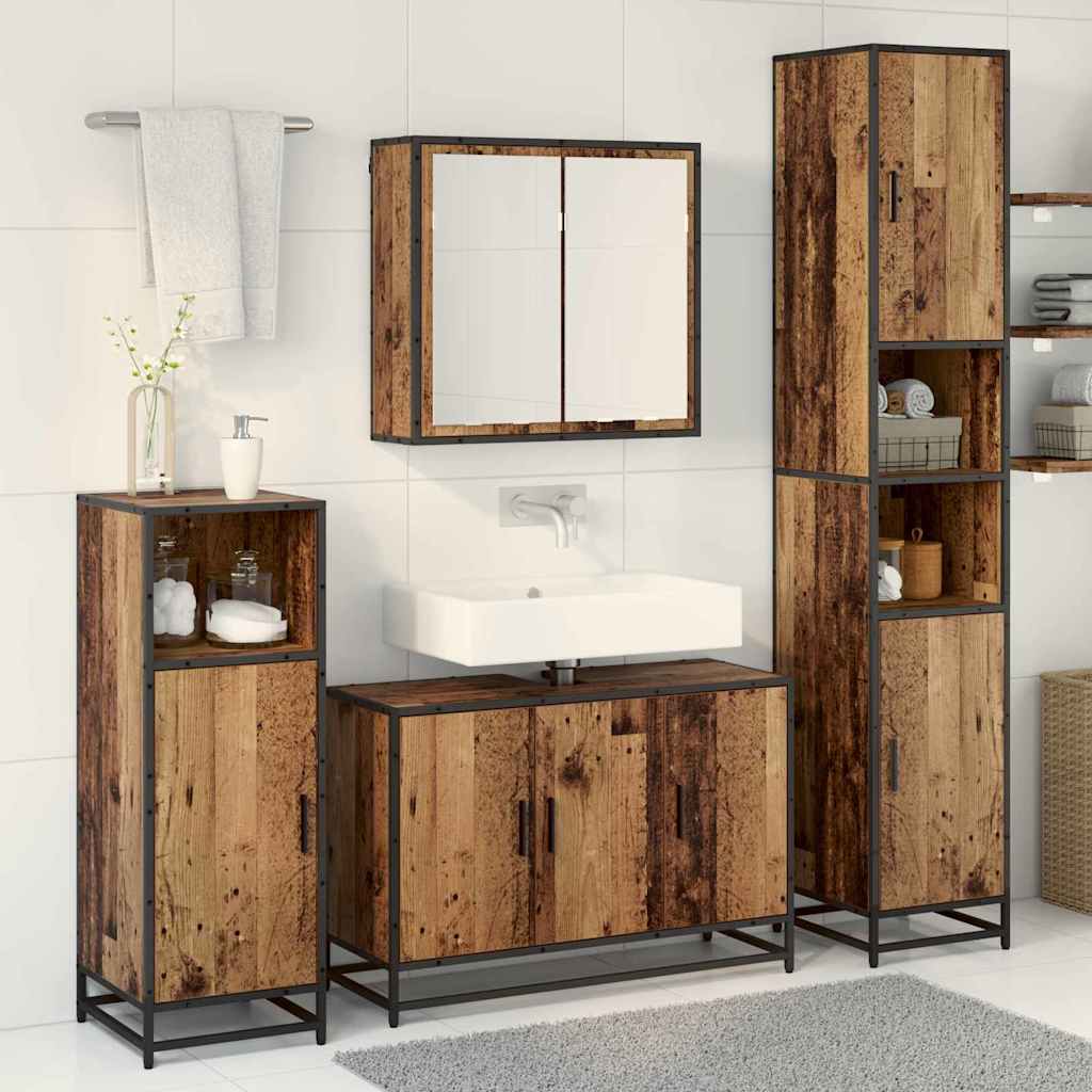 vidaXL Bathroom Furniture Set with Door 3 pcs Old Wood Engineered Wood