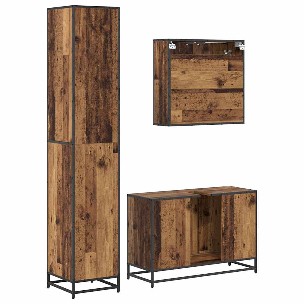 vidaXL Bathroom Furniture Set with Door 3 pcs Old Wood Engineered Wood